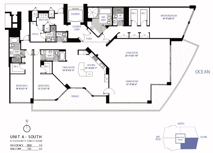 Unit A South -oceanview south with kitchen and family room